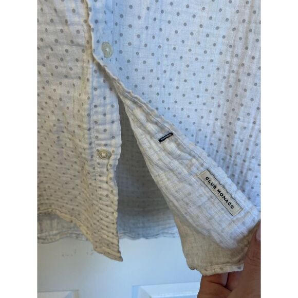 Club Monaco Long Sleeve Round Hem Polka Dot Button Down Shirt White Womens Sz SP - Picture 4 of 9